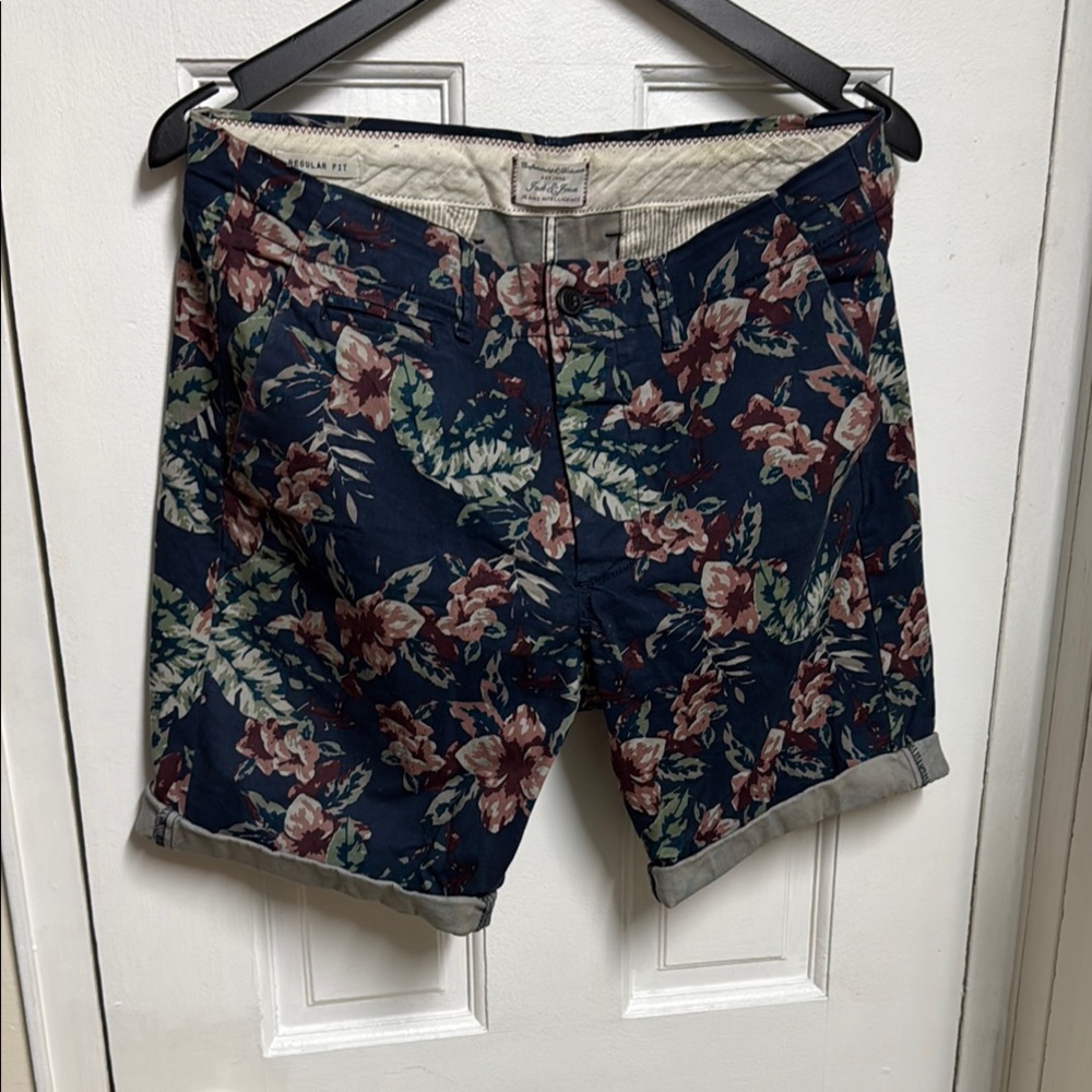 Jack & Jones Blue and Red Flat Front Shorts